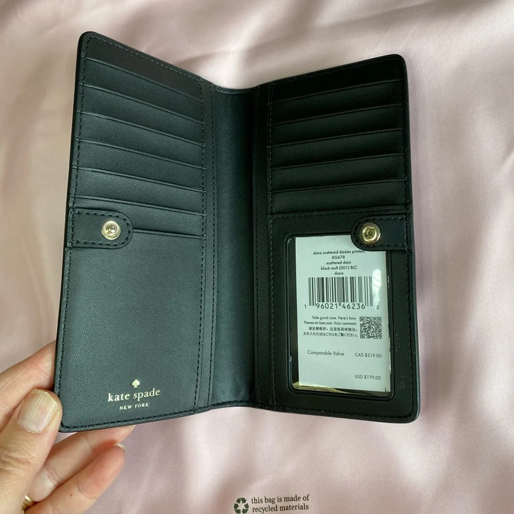 Kate Spade Dana Scattered Daisies Floral Printed Large Bifold Wallet Black - Picture 3 of 4